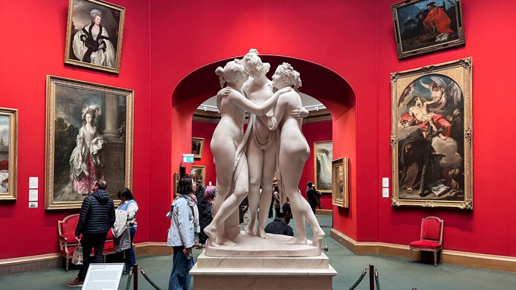 Scottish National Gallery Edinburgh | Krista the Explorer Museum gallery with a white classical sculpture of three nude figures.
